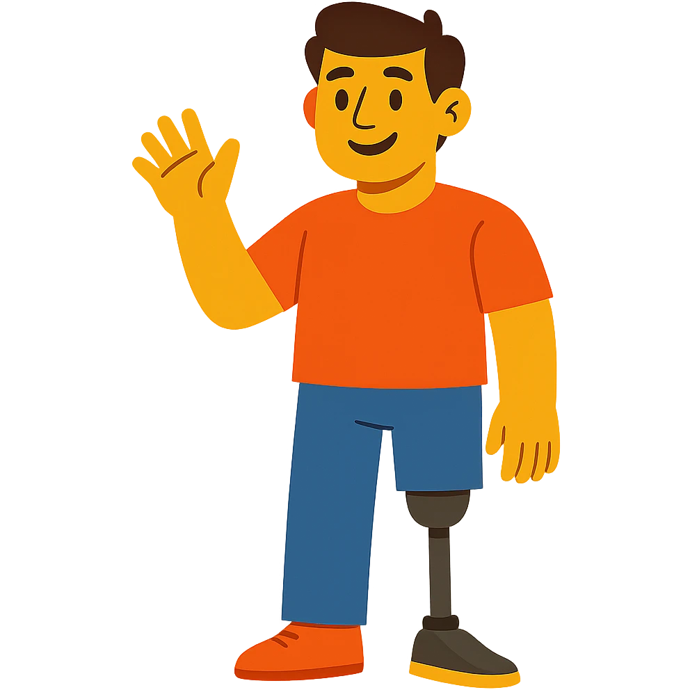 friendly man with a prosthetic leg, modern cartoon style emoji