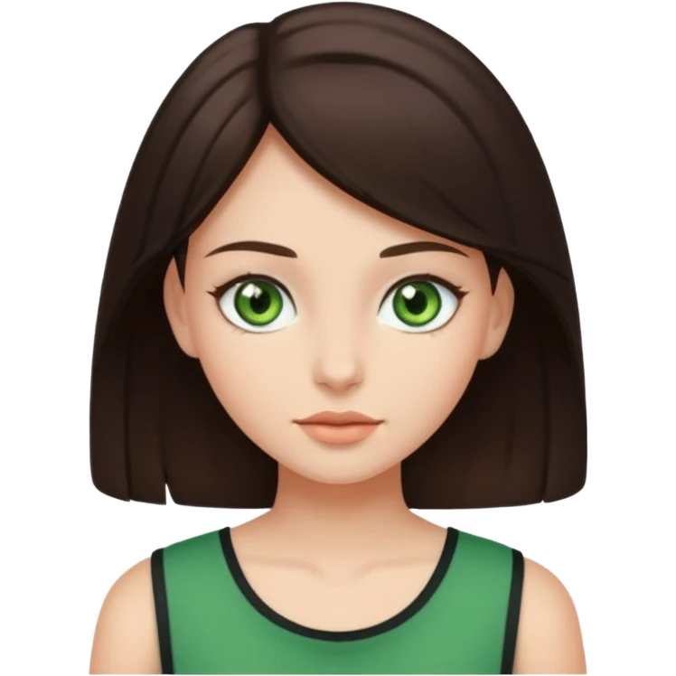 Девушка с тёмно коричневыми волосами и зелёными глазами в топике emoji