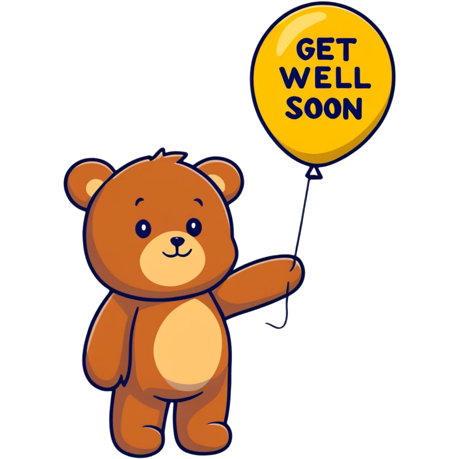 teddy bear with get well soon balloon emoji