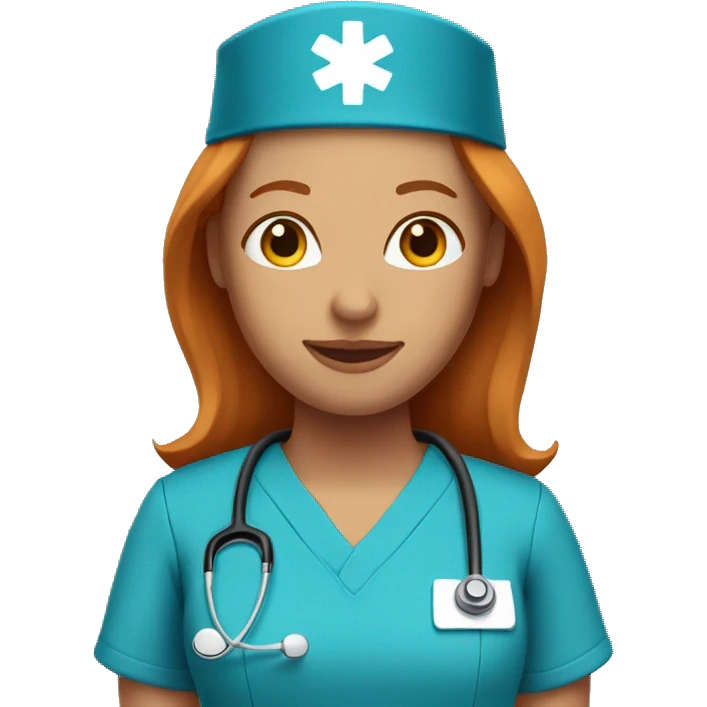 Nurse with straightened ginger hair wearing blue scrubs emoji
