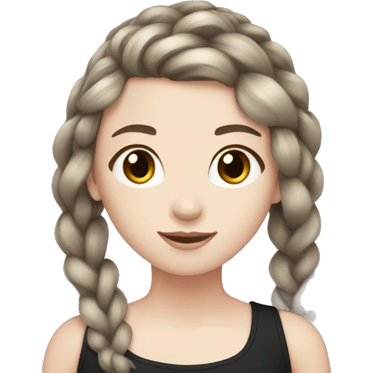 girl with pale skin and brown hair with silver ends, pulled into a braid, wearing black emoji