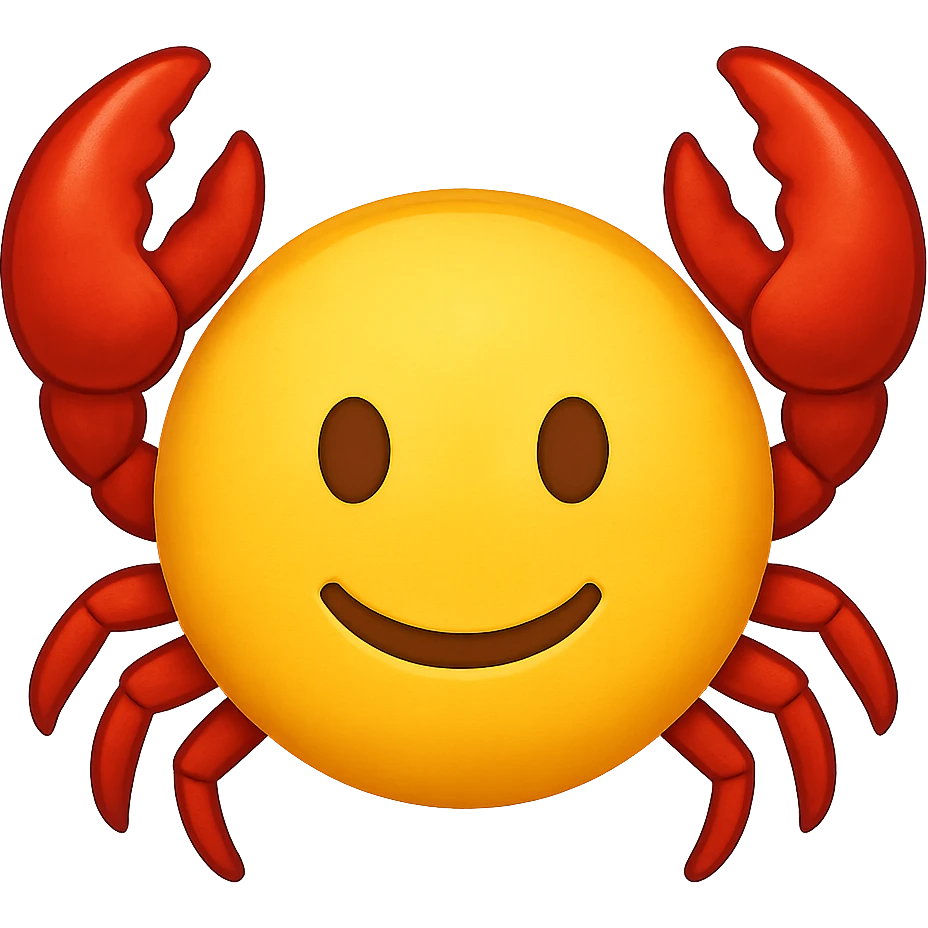 yellow face with red crab claws, digital illustration, emoji style, no background emoji