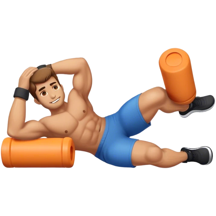buff guy lying lats down on foam-roller emoji