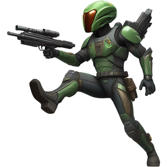 Martian bounty hunter aiming rifle, front and back emoji