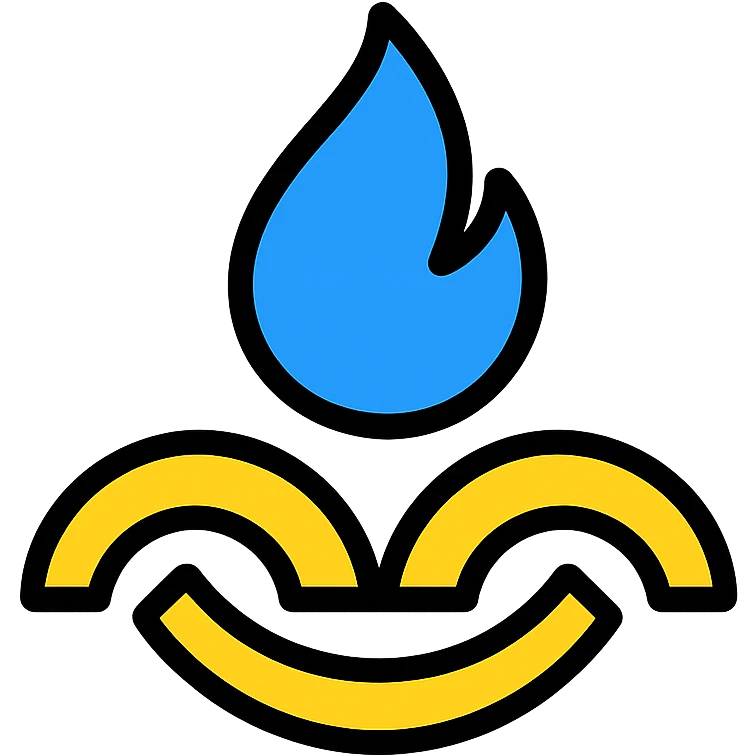 logo of South Pars Gas Complex with gas flame symbol, curved lines, blue and yellow colors, minimal and formal style, no text emoji