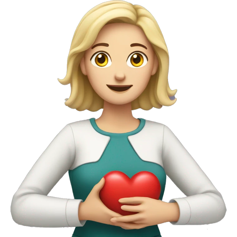 A European woman teacher holds her heart in her hands emoji
