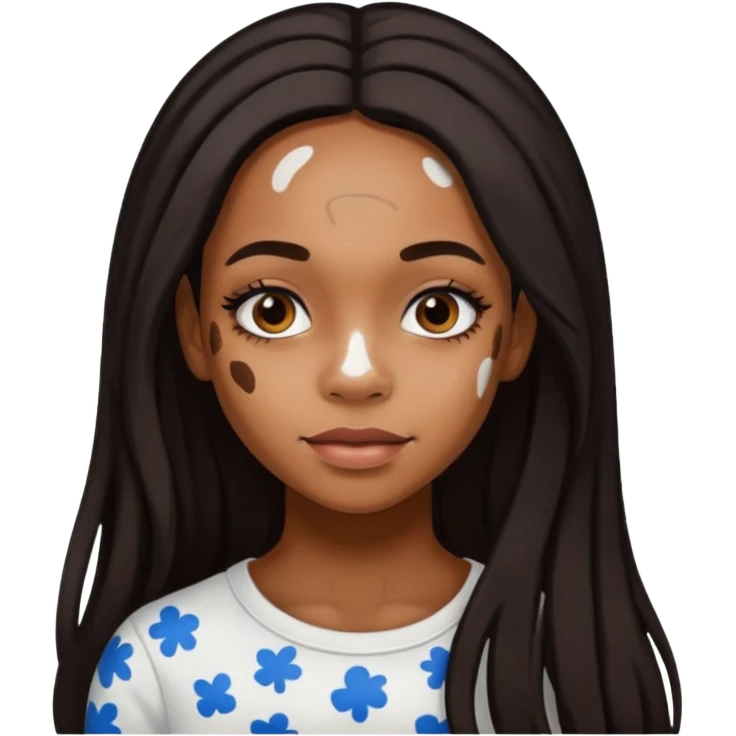 emoji of a black girl with vitiligo.she should have a lot of hair and vitiligo patches emoji