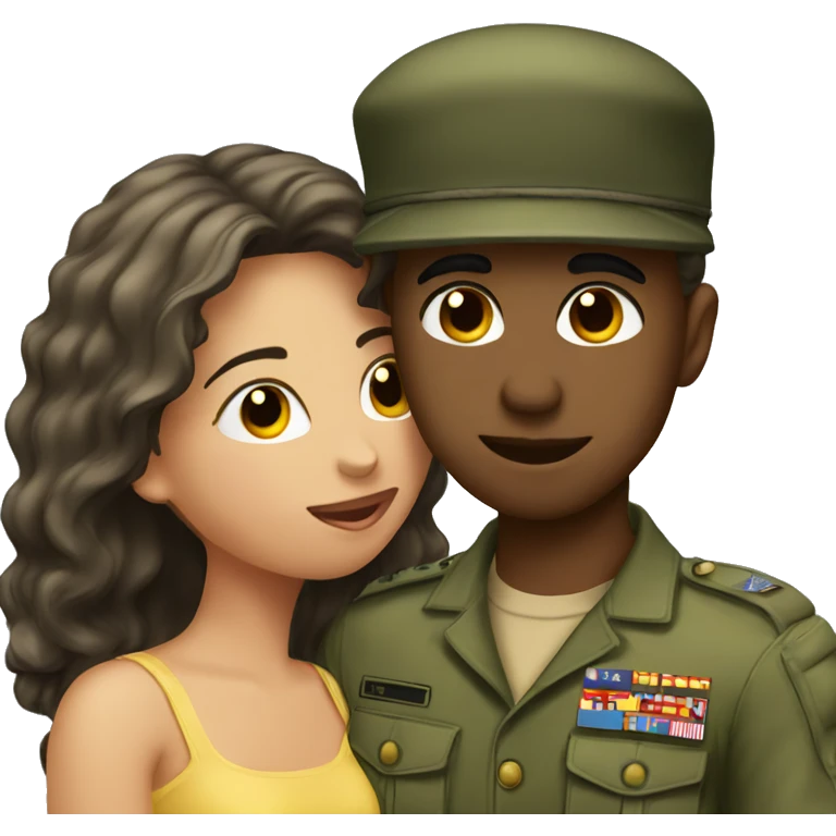 Army boy with girlfriend kiss emoji