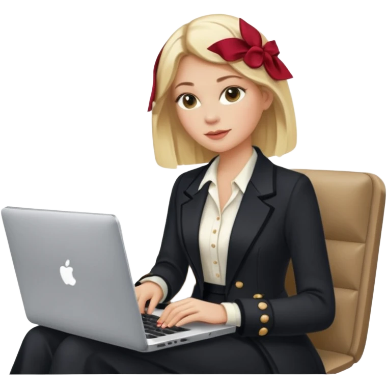 Woman blonde hair typing in laptop luxury clothes  emoji