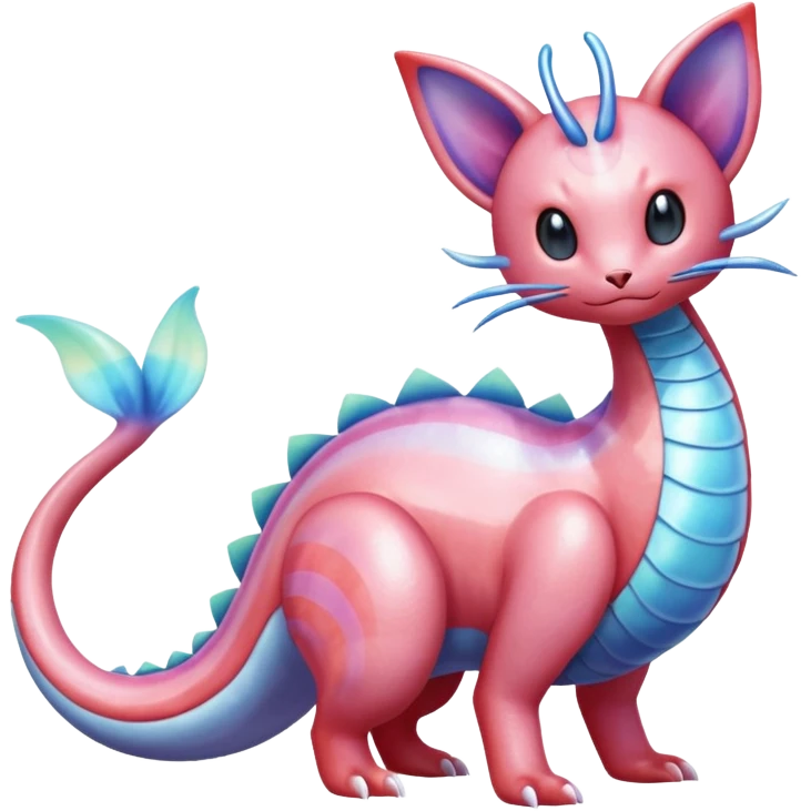 Shiny Pastel Translucent Sparkly Skitty-Milotic-Lumineon-Dragonair-Fakémon-hybrid-creature (full body)  emoji