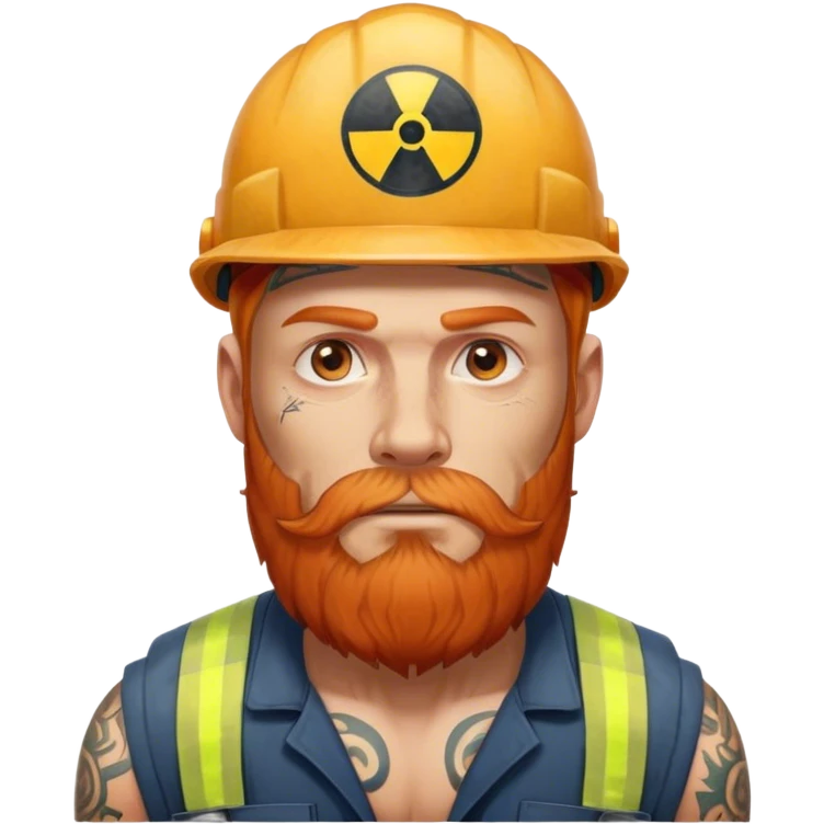 Long Ginger brown beard man with tattoos and cap nuclear worker  emoji