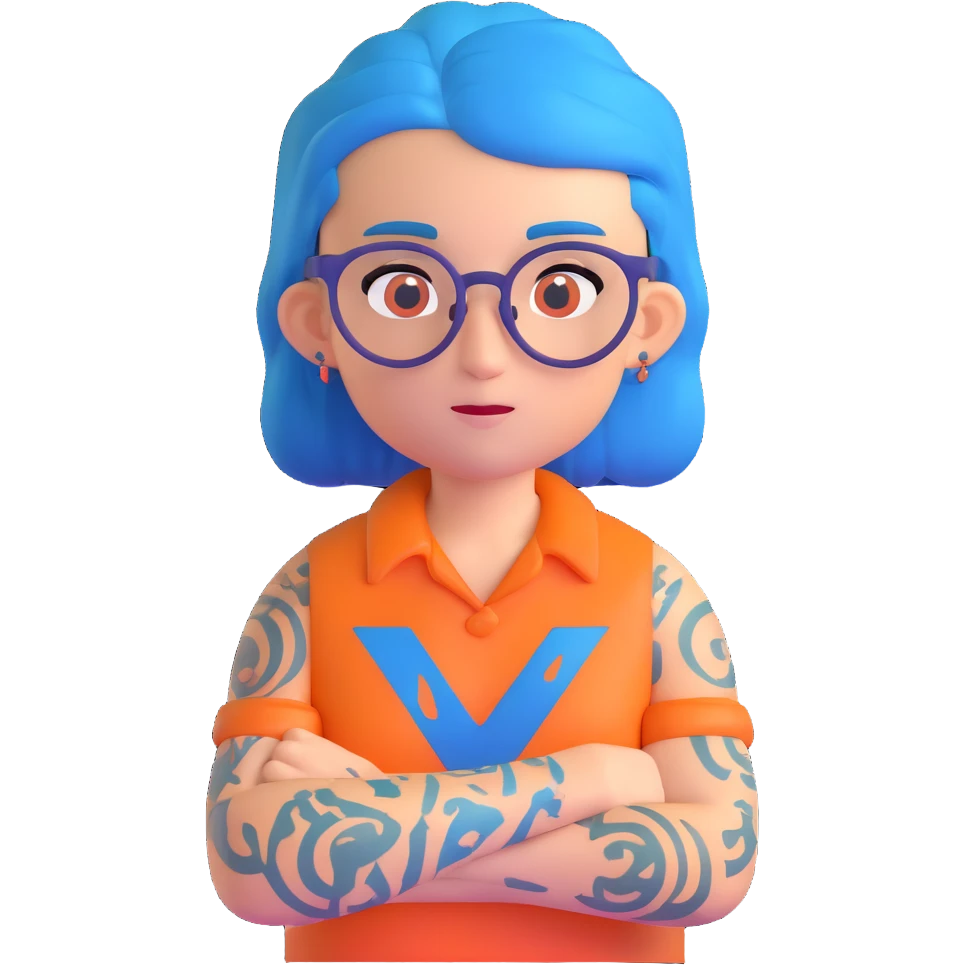 character with blue hair, glasses, and visible tattoos emoji