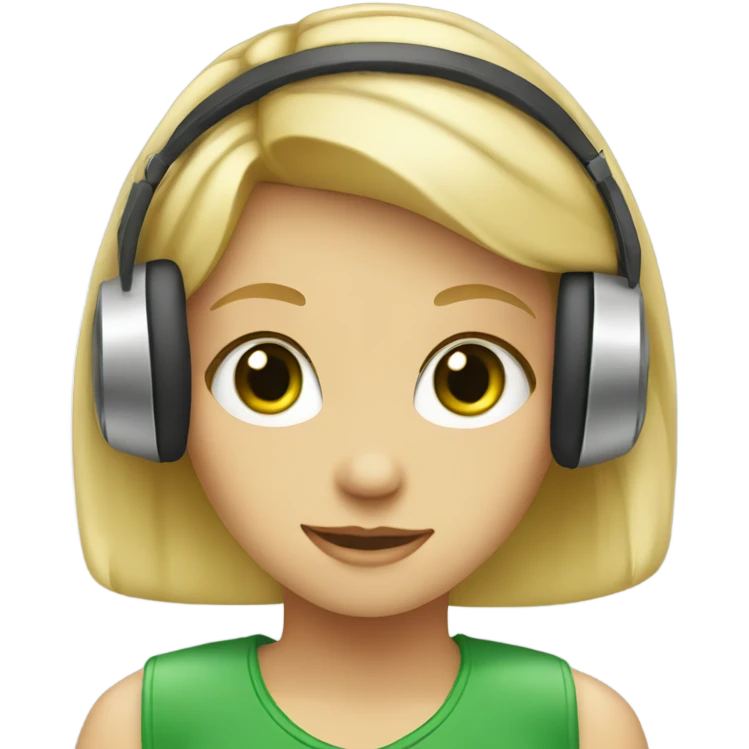 blond girl with headphones and green eyes emoji