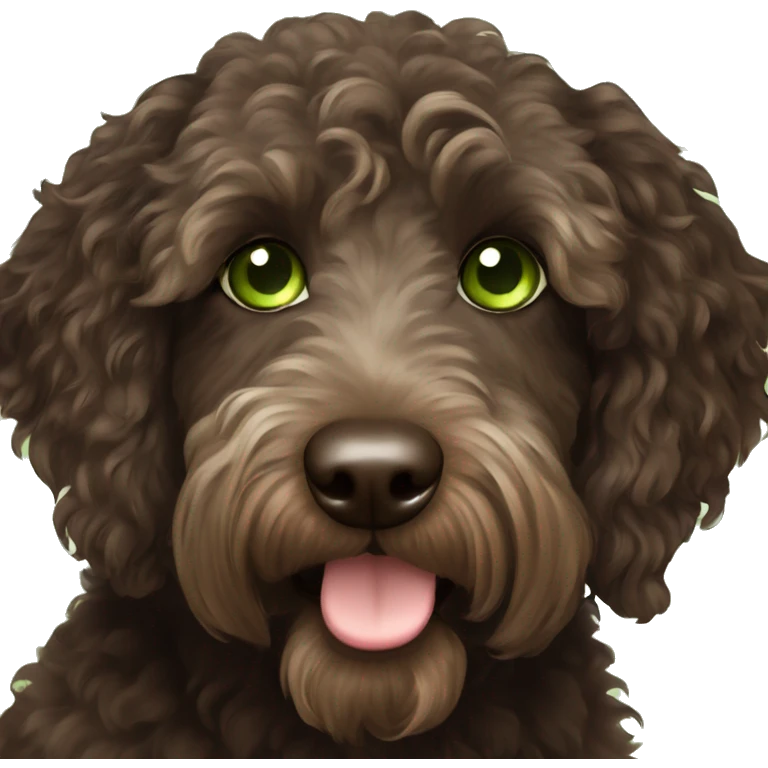 Dark brown Australian labradoodle with green eyes emoji