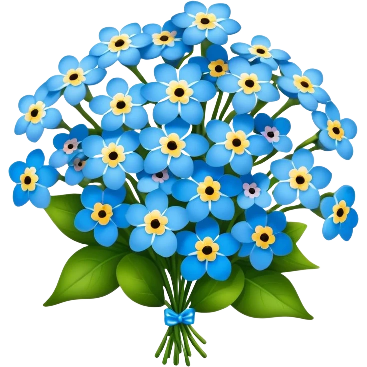 luxuriant, big bouquet Forget-Me-Not flower, stem, leaf emoji