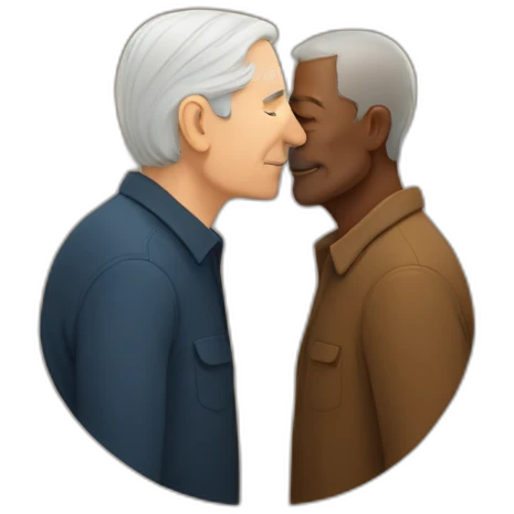 older white man kissing older brown man emoji