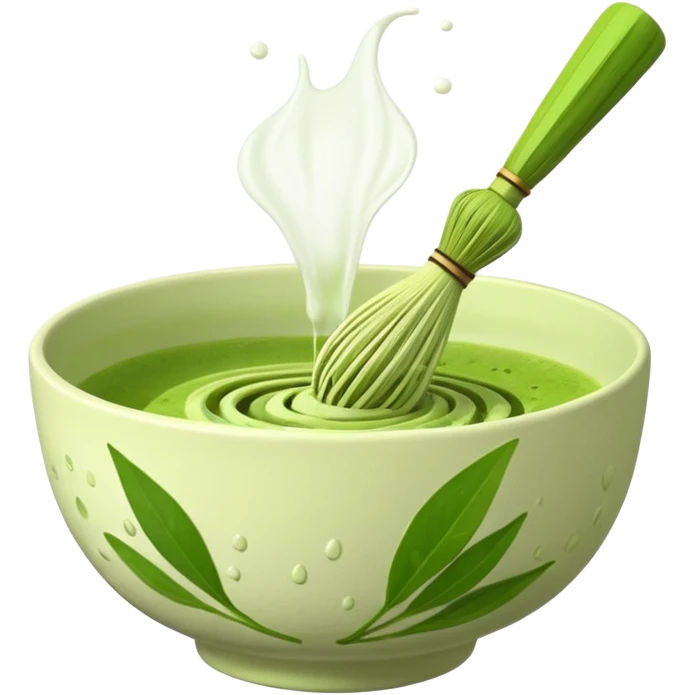 matcha whisk and matcha bowl with green tea splashes emoji
