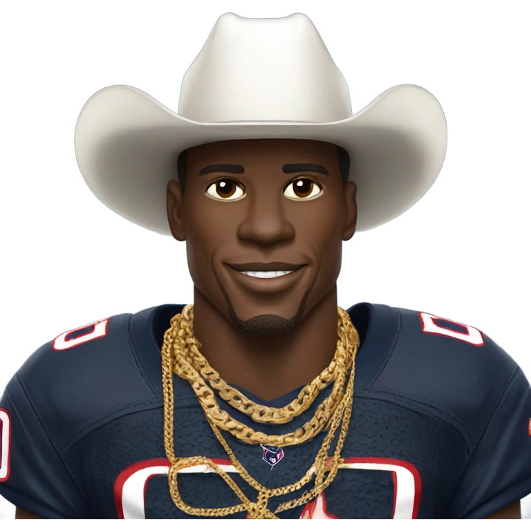 Andre Johnson, Houston Texans jersey, gold chains, cowboy hat, gold rings, emoji