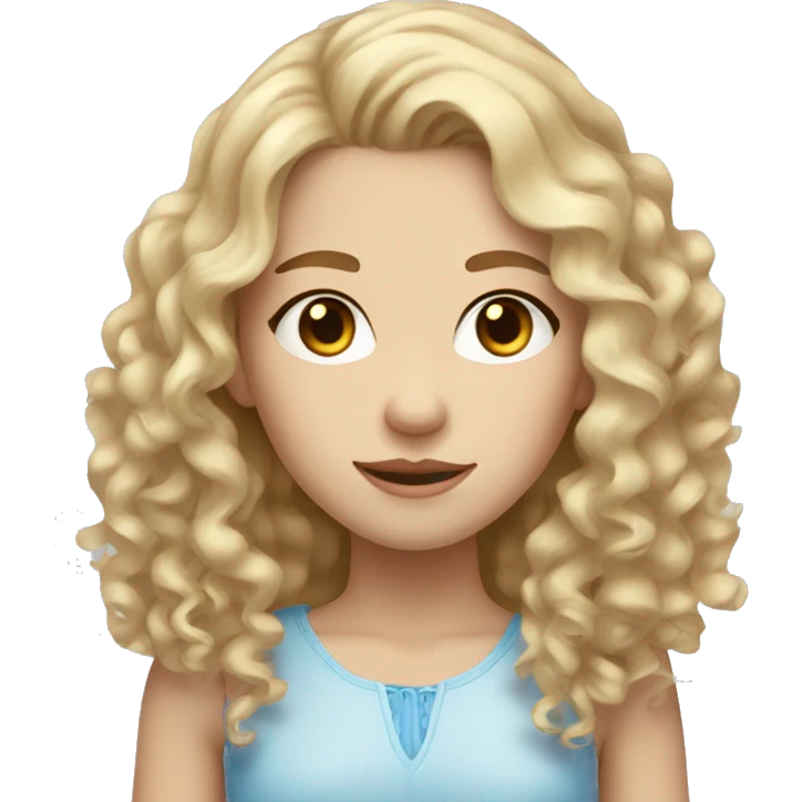 A pale-skinned girl with curly brown hair that turns into blond by a gradient, this girl also has blue eyes emoji