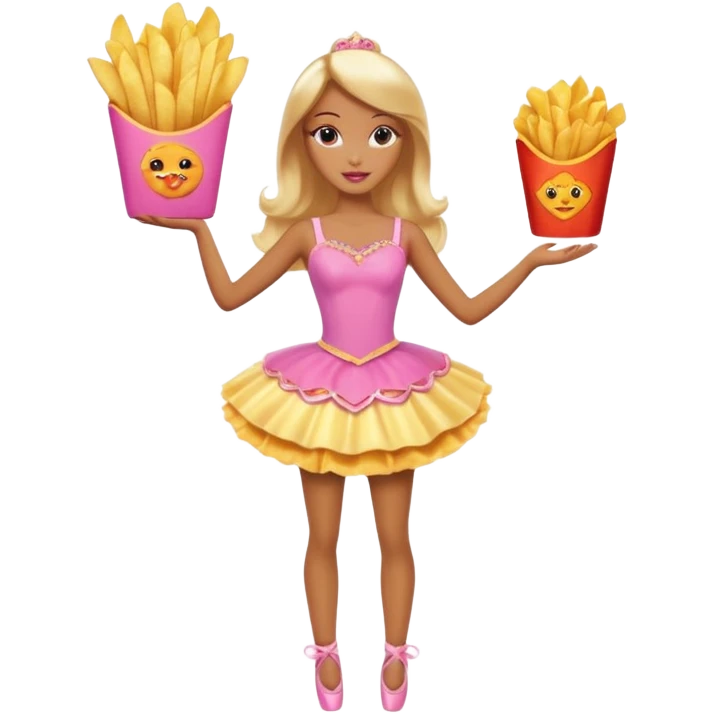 Brown skin blonde hair barbie ballerina holding hot fried chips  emoji