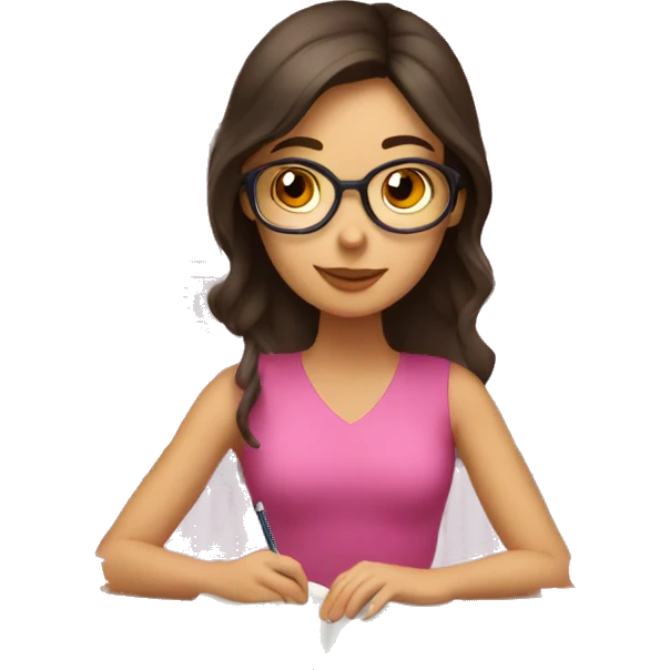 brunette girl studying with pink books  emoji