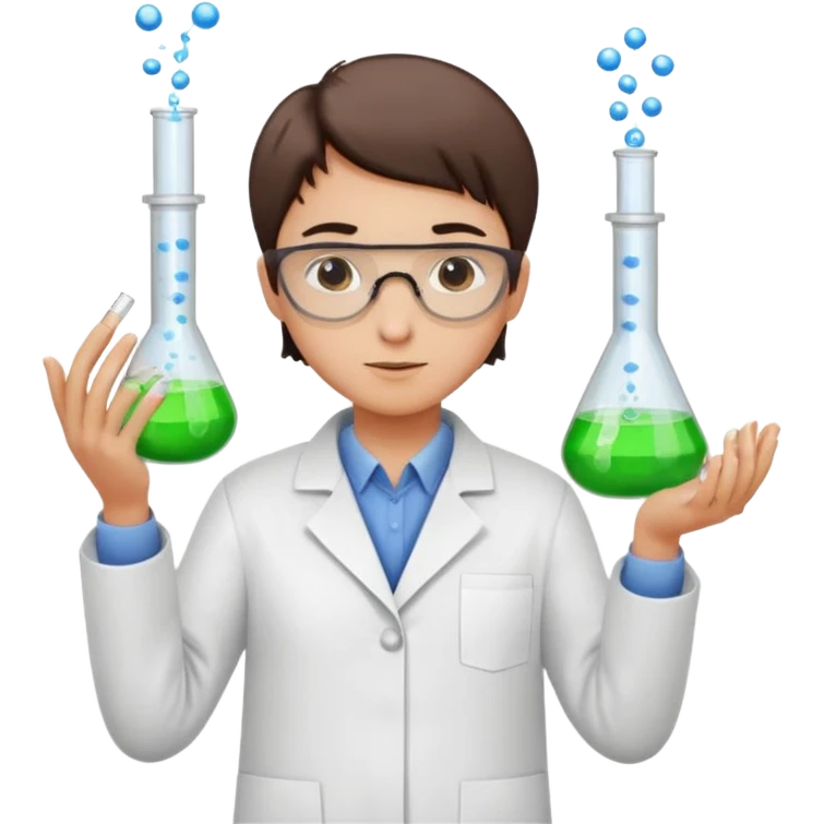 chemist person with very short hair in a lab coat testing chemicals in test tubes emoji