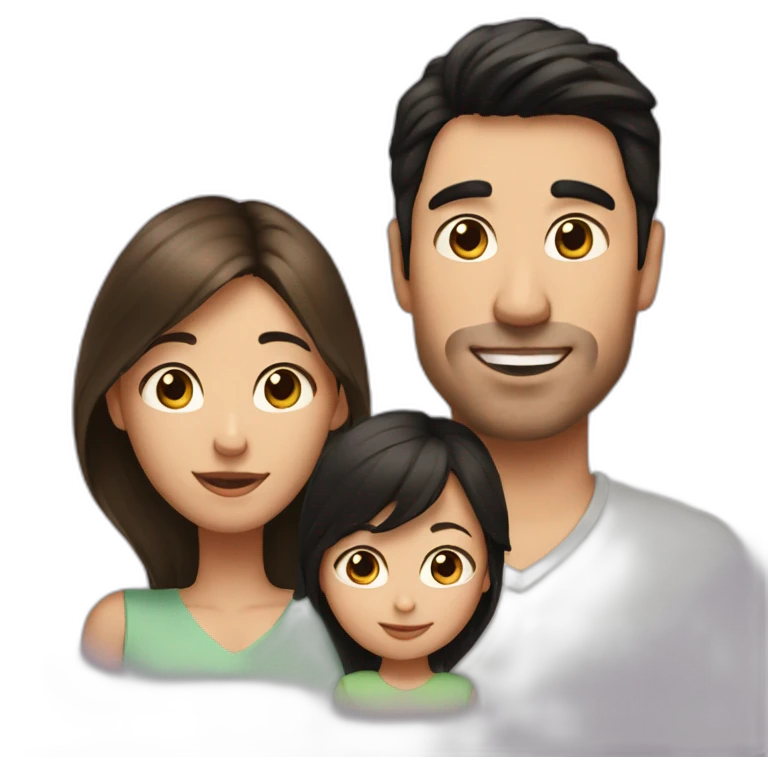 the dad has black hair, the mum has long Brown hair and is pregnant, the baby girl has short light brown hair emoji