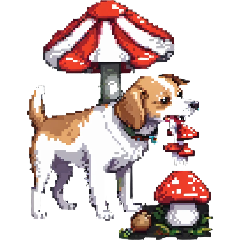 dog eating a red and white mushroom emoji