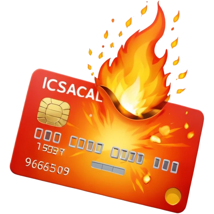 credit card on table with a bang emoji
