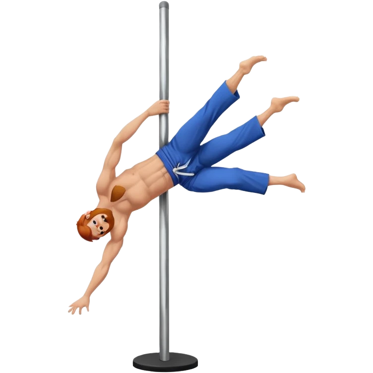 male redhead with beard performing a jiu jitsu move on a pole dance pole emoji