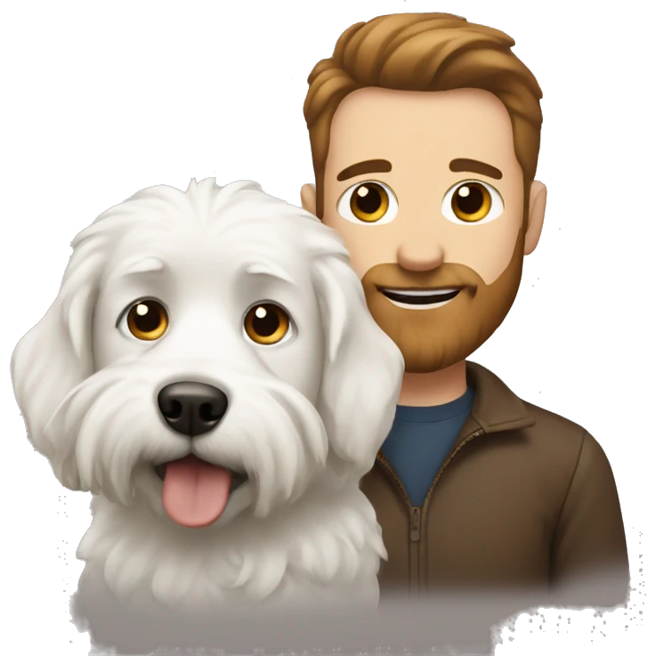 White dog with man with brown hair and beard emoji