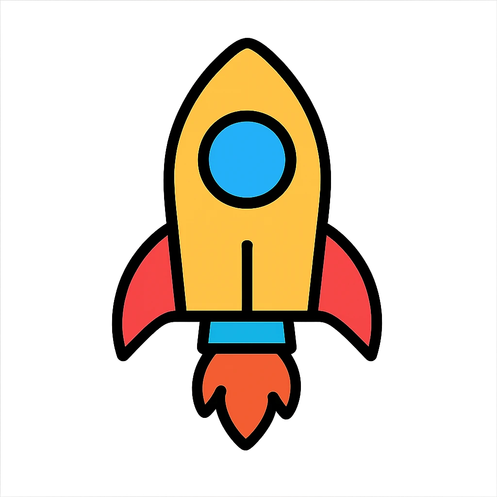 color outlined rocket icon, playful and modern emoji