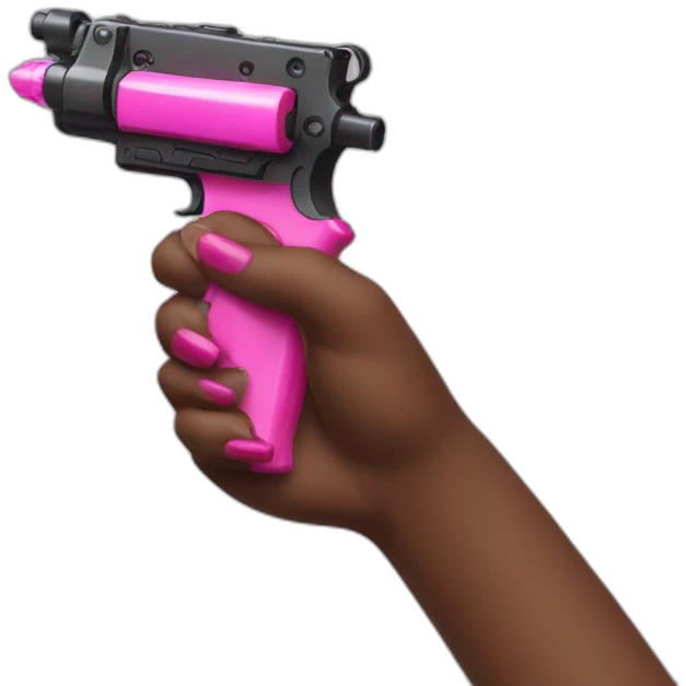brown hand with pink nails holding large scary dark water gun emoji