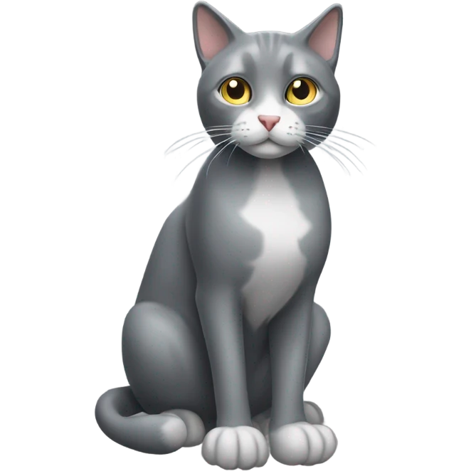 Full-body grey cat with white snout and paws emoji