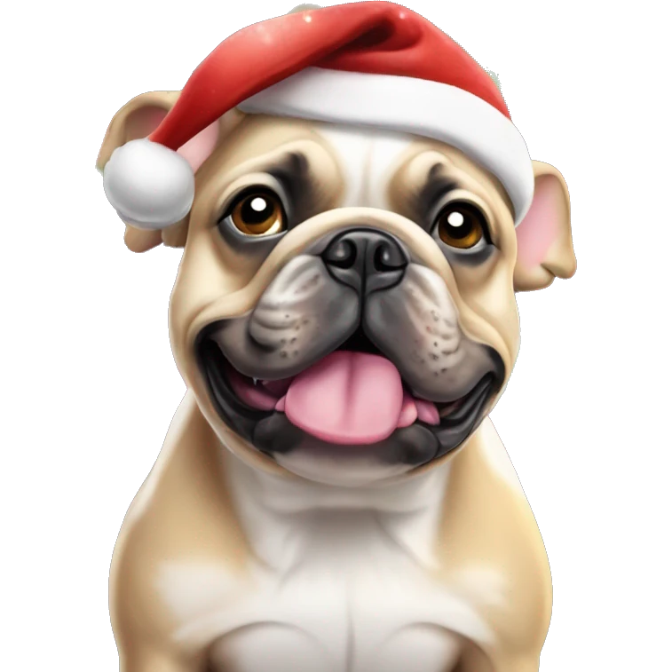 Tan Merle French bulldog with Santa hat surrounded by Christmas lights  emoji