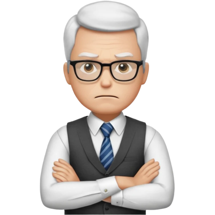 Frowns with Glasses, Strict Teacher: Man with square glasses, vest and tie, arms crossed, angry face

 emoji