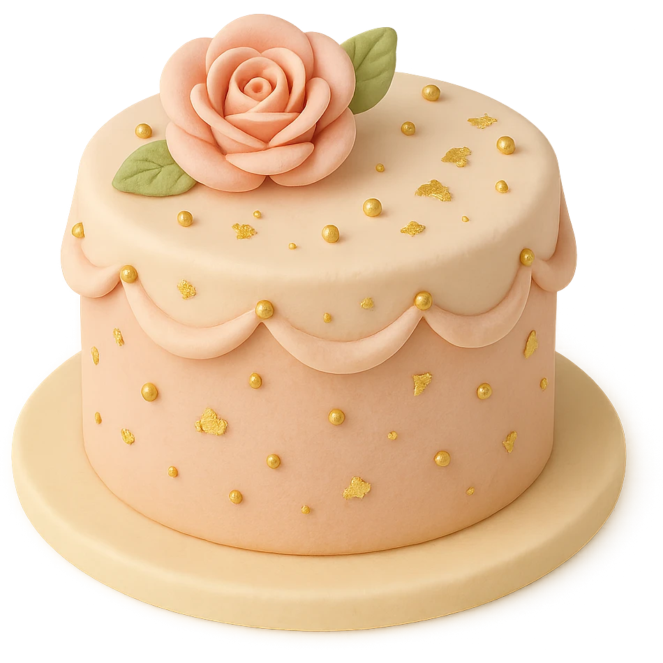 round fondant cake with gold accents emoji