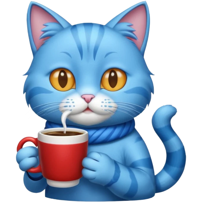 blue cat with coffee emoji