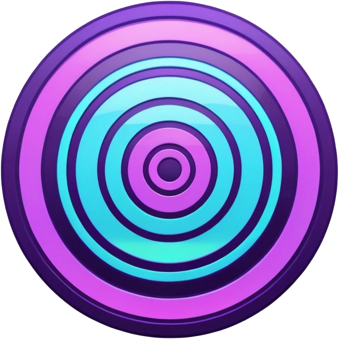 Flat bullseye target emoji, 2D icon, concentric rings, neon purple and cyan holographic glow, dark background, digital tech style, abstract sparkles, no depth, no face emoji