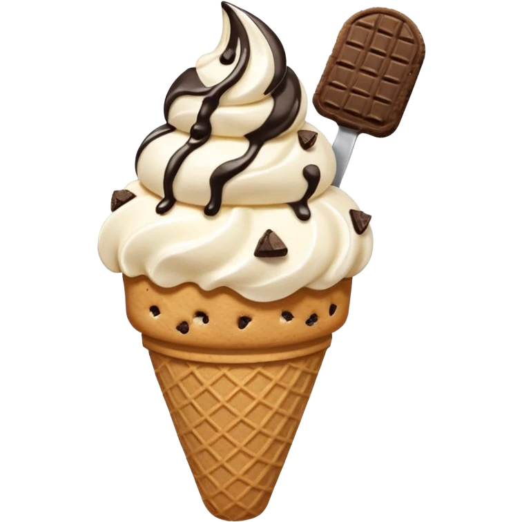 ice cream cone with cookies and cream scoop and cookie pieces emoji