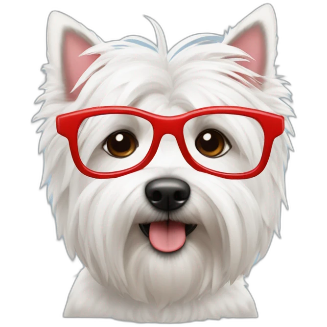 Hombre pelo de punta y gafas rojas con un perro westie emoji