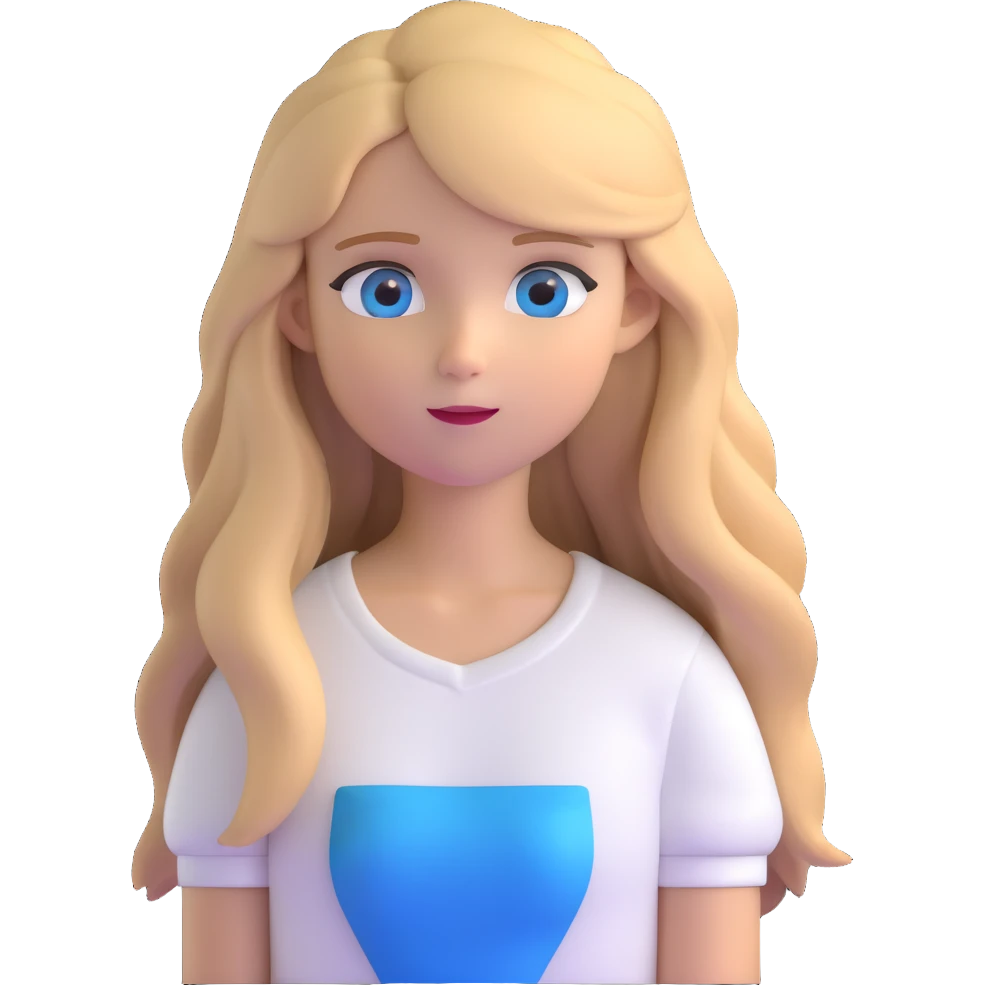 girl with long dirty blond hair, blue eyes, wearing a white top emoji