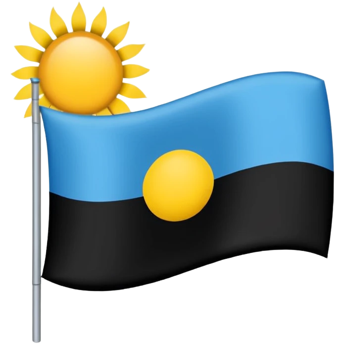 una badera dividida en 2 azul arriba y negro abajo con un sol en el centro y un rayo atravesando el sol de derecha  a izquierda emoji