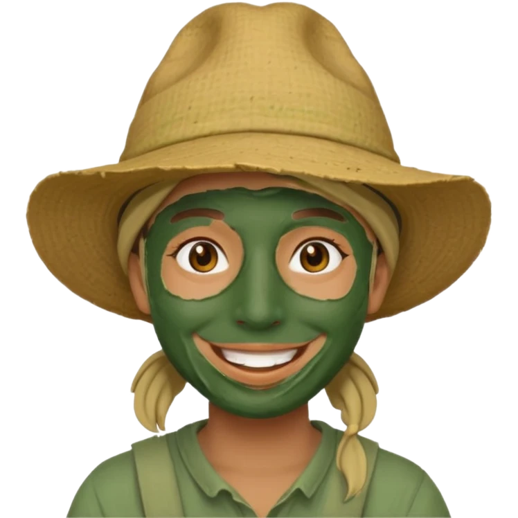 messy green full face clay mask and tourist hat  emoji