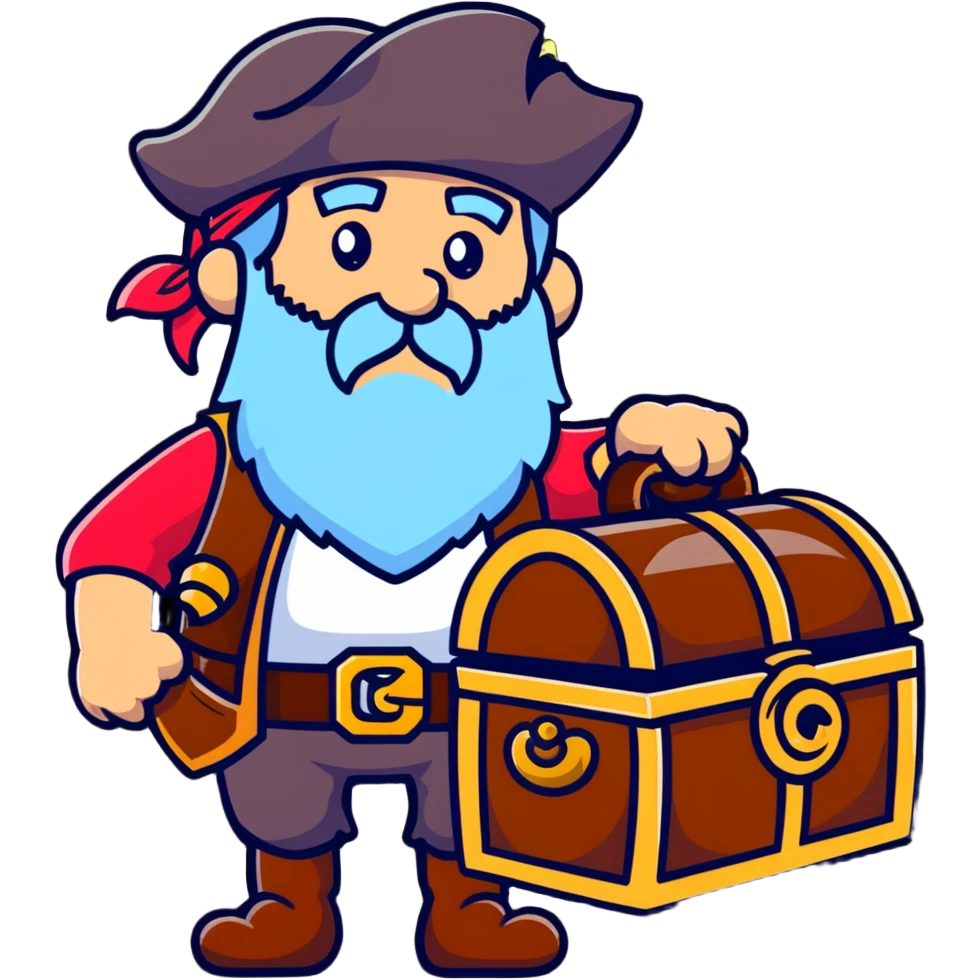 old bearded pirate with treasure chest emoji