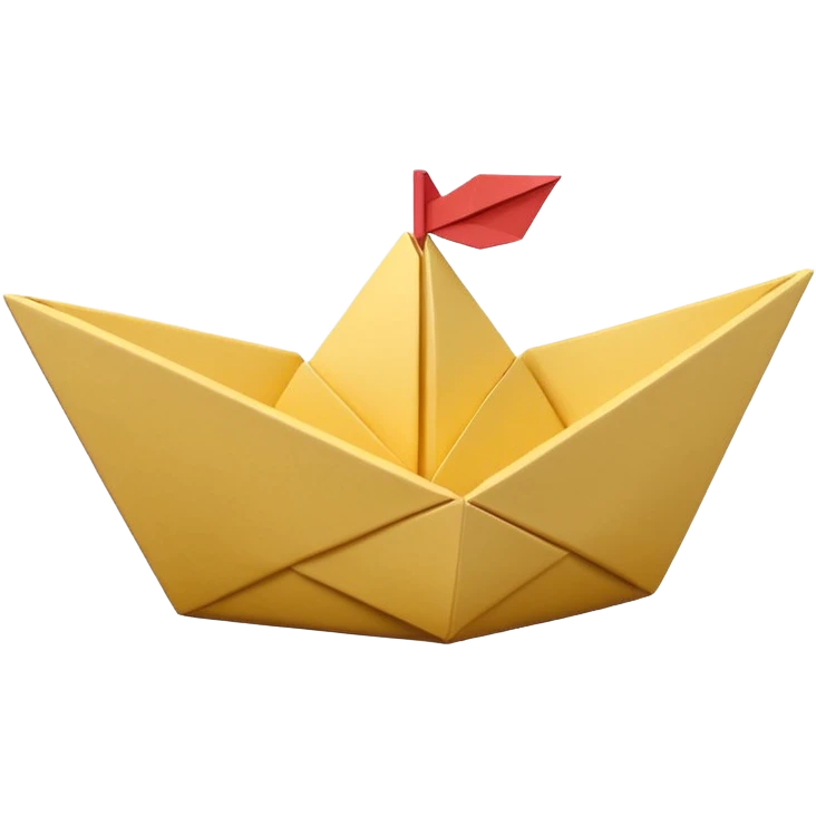 3D render of Paper Boat made entirely of folded origami paper, sharp creases, cardboard texture, matte finish, visible paper grain, craft aesthetic, Apple emoji style, isolated on white background --v 6.0 emoji