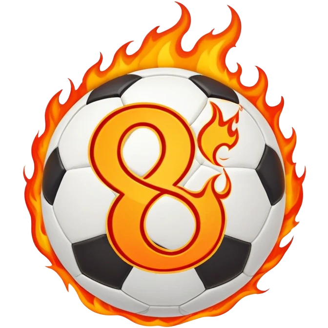 soccer ball with the number 8, Flames are coming from the sword emoji