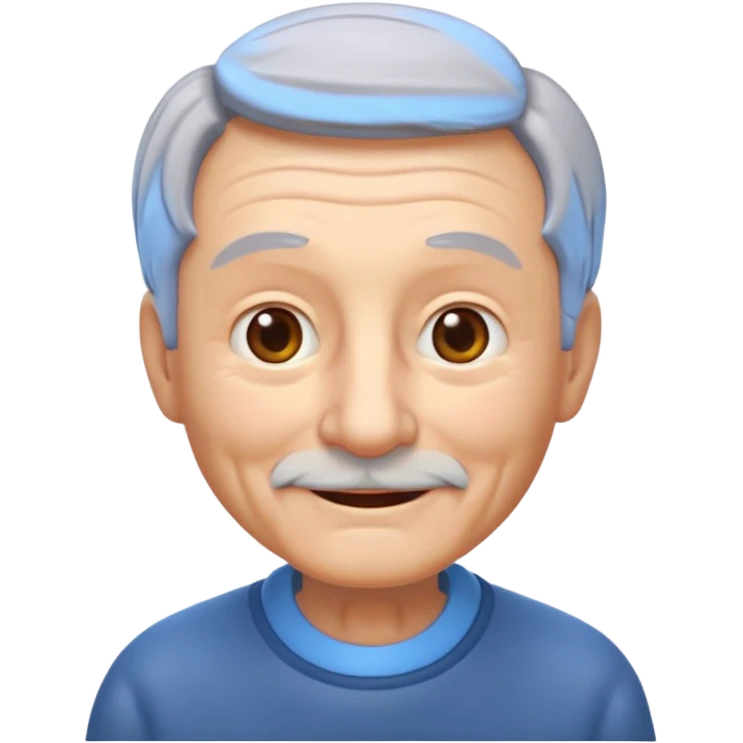 A 3D emoji in iOS emoji aesthetic style of an old man with gray hair, gentle wrinkles, kind smile, and soft eyes. Minimal white background, glossy Apple-style design, warm and friendly expression. emoji