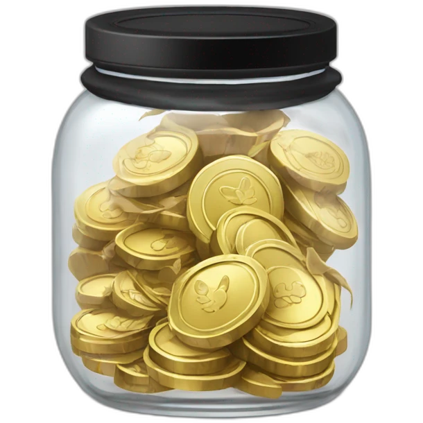 a clear jar with black lid black :jar: with cash inside of it:money_with_wings: :gold_coins: emoji