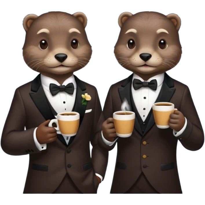 Otters wearing tuxedos while drinking coffee emoji